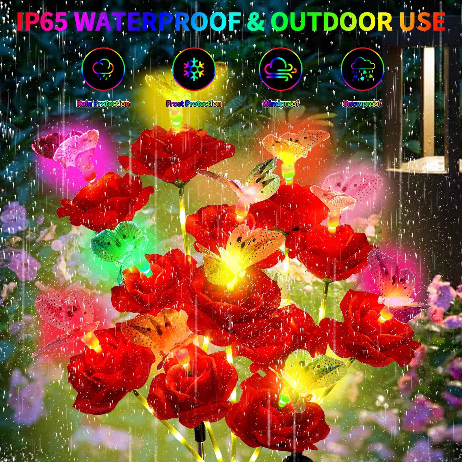 Solar Butterfly Rose Garden Lights Outdoor Waterproof Decorative Flower Garden Decor Yard Patio Lawn Outdoor, Gifts for Mother's Day3 Pack Gifts for Women (Butterfly Rose)
