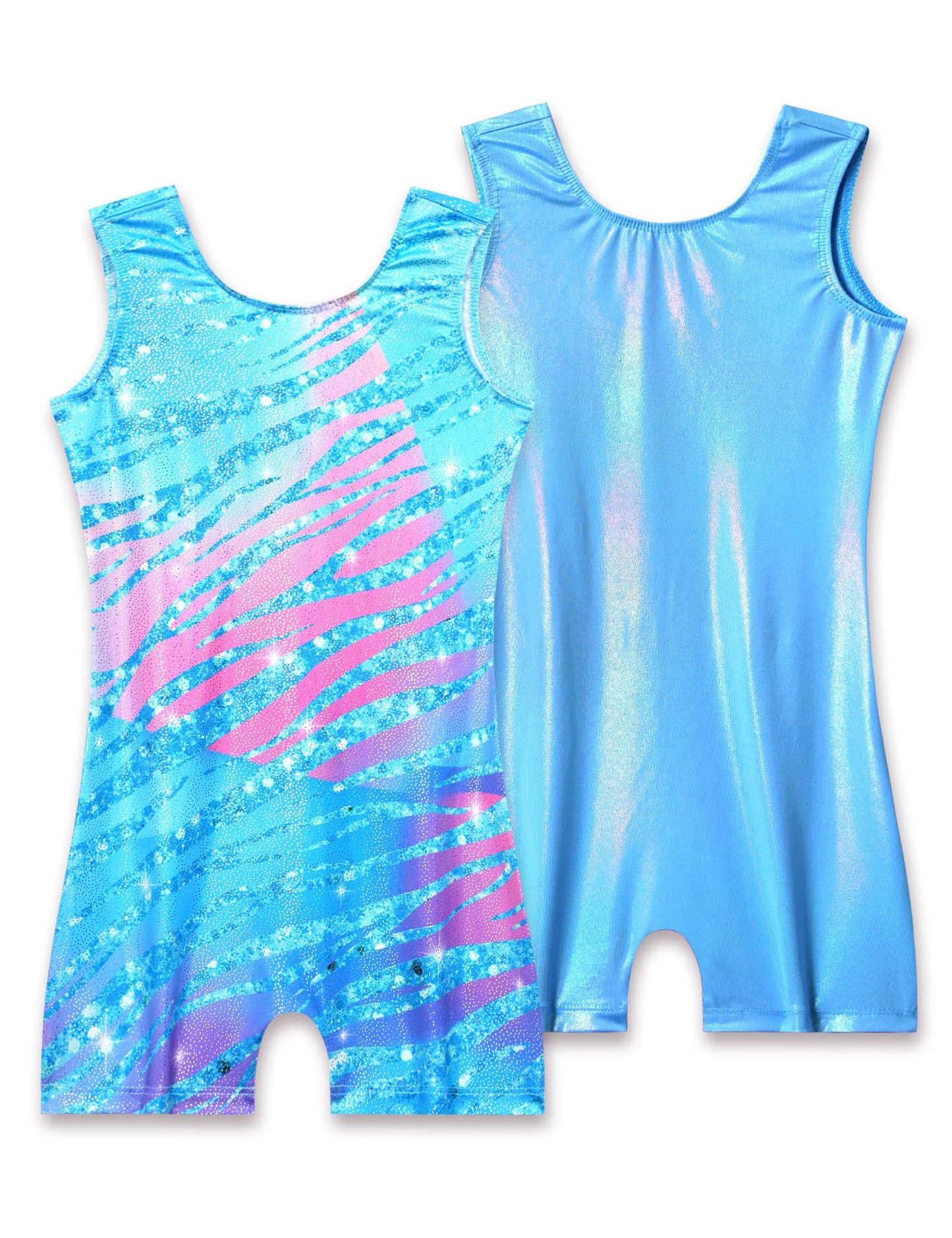 Nokecina Girls Leotards for Gymnastics with Shorts Size 7-8 Years Old 2 Packs Blue Green Quick Dry Biketards