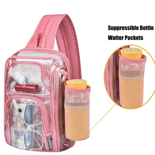 Busiuw Clear Backpack Stadium Approved Sling Bag with Adjustable Reinforced Straps, 3 in 1 Crossbody Bag for Festivals and Games (Pink)