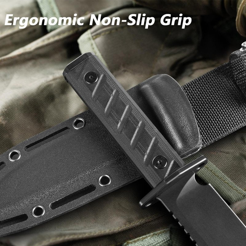 0006 Fixed Blade Knife with Kydex Sheath, 5.9 inch CPM 3V Drop Point Blade with Black G10 Handle, Full Tang Fixed Blade Survival Hunting Knife, for Outdoor, Camping and Hunting