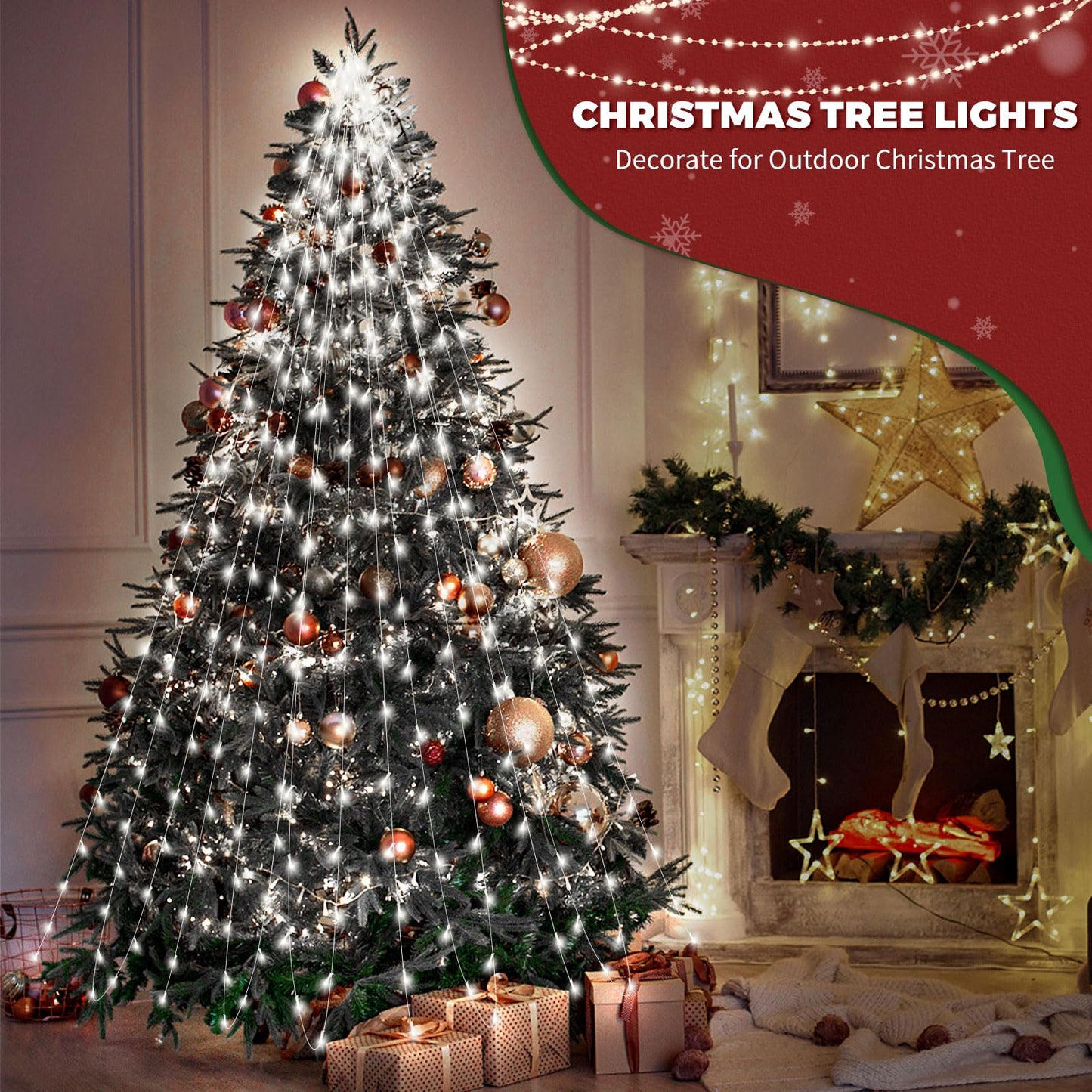 Large Size 16.5FT Solar String Lights Outdoor, 8 Modes Solar Christmas Tree Light, Outdoor Solar Christmas Lights Decortions for Eaves, Tree, Patio (Cool White)