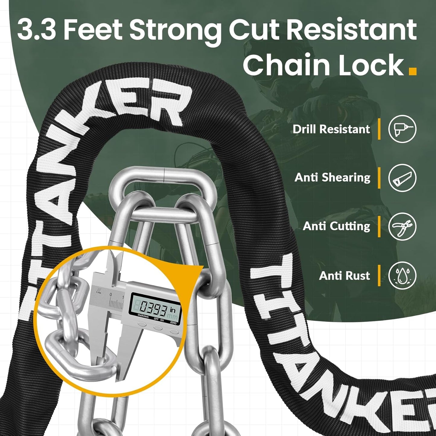 Titanker Bike Chain Lock - Heavy Duty Anti-Theft Security for Bikes & Motorcycles | 3.3 Feet Long, 6mm-10mm Thick