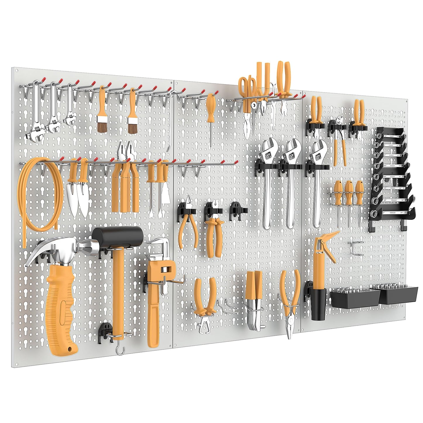 WALMANN Metal Pegboard Tool Organizer Boards with Pegboard Hooks, 24x48 in Tools Organizer Pegboard for Garage, Workbench, Peg Board, Tool Storage Board with Hooks(Grey)