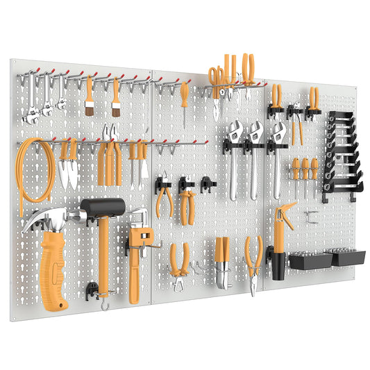 WALMANN Metal Pegboard Tool Organizer Boards with Pegboard Hooks, 24x48 in Tools Organizer Pegboard for Garage, Workbench, Peg Board, Tool Storage Board with Hooks(Grey)
