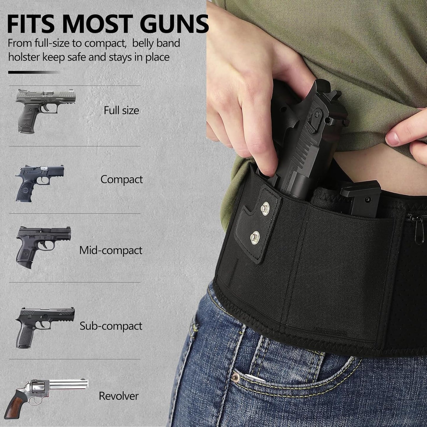 Mostcomtac Belly Band Holster - Breathable Neoprene Tactical Belt for Glock 19, 17, 43 & More