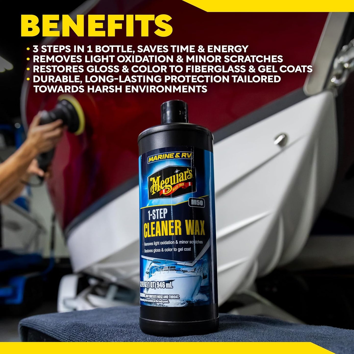 Meguiar's M5032 Marine/RV Cleaner Wax - One Step Formula for Easy Application | 32 Oz Bottle