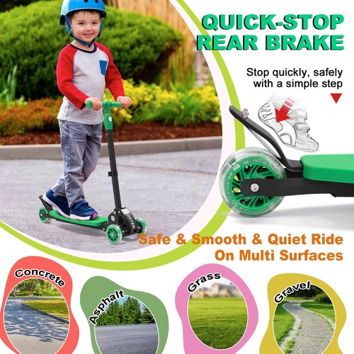 Kids Kick Scooter: Light-Up 3 Wheel Scooters for Kids 6-12,3 Adjustable Height Handlebar, Lean-to-Steer,Widen Anti-Slip Deck, Folding Heavy Duty Scooter for Boys Girls Ages 6-8,up to 170 Lbs