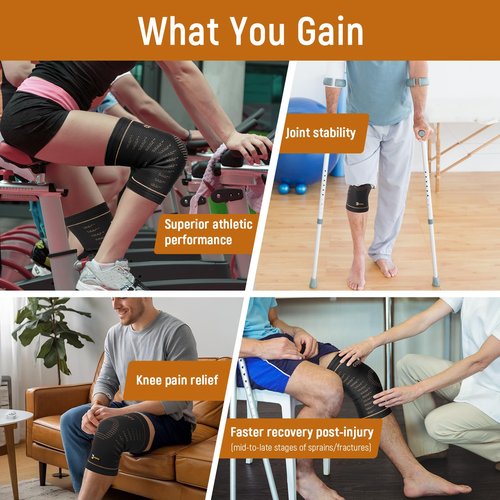 JIUFENTIAN Copper Knee Brace for Women and Men(2 Pack) -knee compression sleeves for Arthritis, Running & Daily Use-Targeted Support for Joint Stability & Pain Relief(Medium)