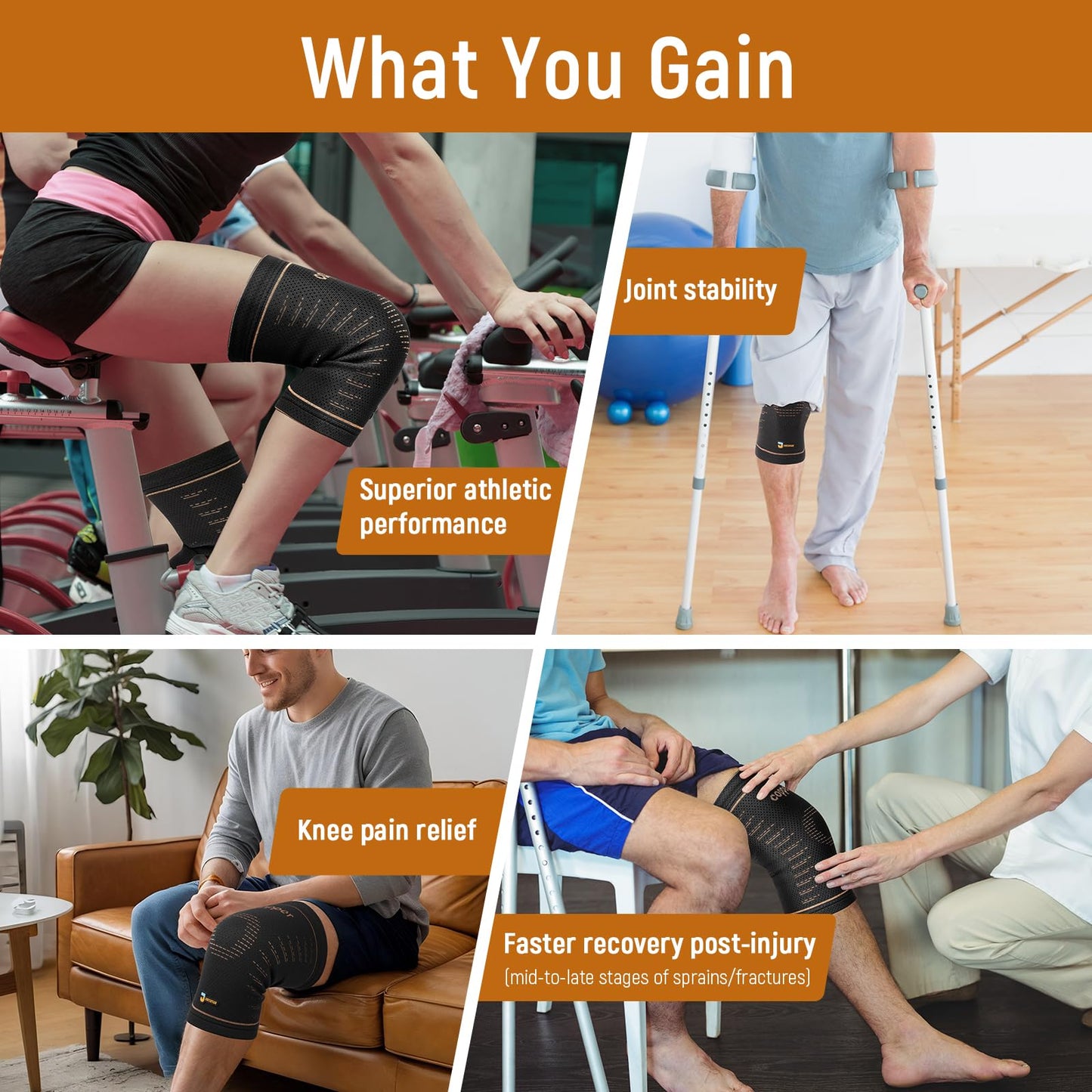 JIUFENTIAN Copper Knee Brace for Women and Men(2 Pack) -knee compression sleeves for Arthritis, Running & Daily Use-Targeted Support for Joint Stability & Pain Relief(Medium)