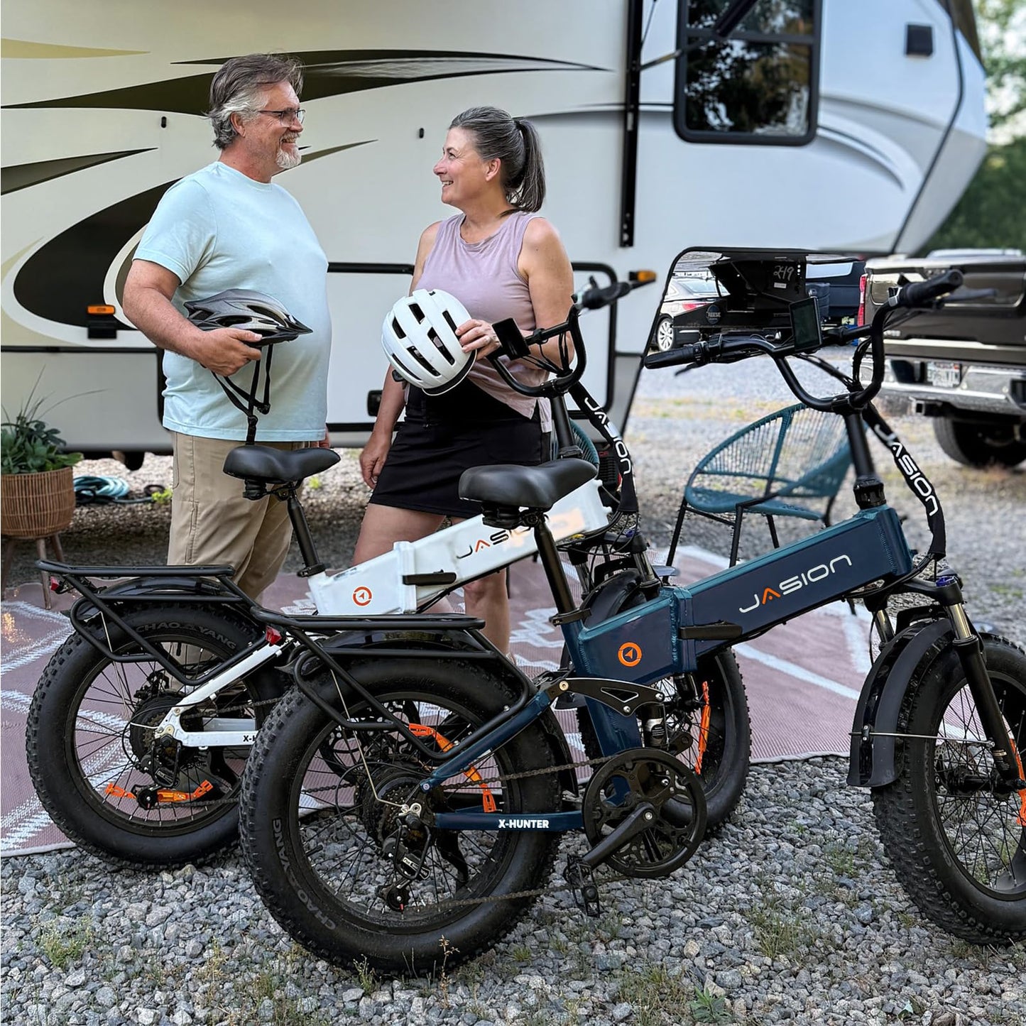 Jasion X-Hunter Foldable Electric Bike, 1400W Peak Motor, 30MPH Max Speed 70+ Miles, 48V 13AH Removable Battery, Full Suspension System, 20''*4.0 Fat Tire Ebike For Adults, 7-Speed Bicycle with Basket