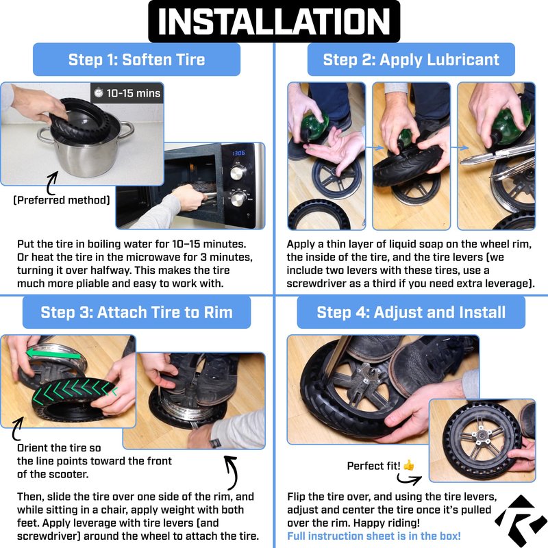 Revere USA Solid Electric Scooter 8.5 inch Tire, 8.5" x 2.0" Tubeless Front or Rear Replacement Honeycomb Rubber Tires Xiaomi m365, Mijia Pro, Gotrax GXL V2, Gotrax XR, 8 1/2'' Wheels Solid Tires 2pc