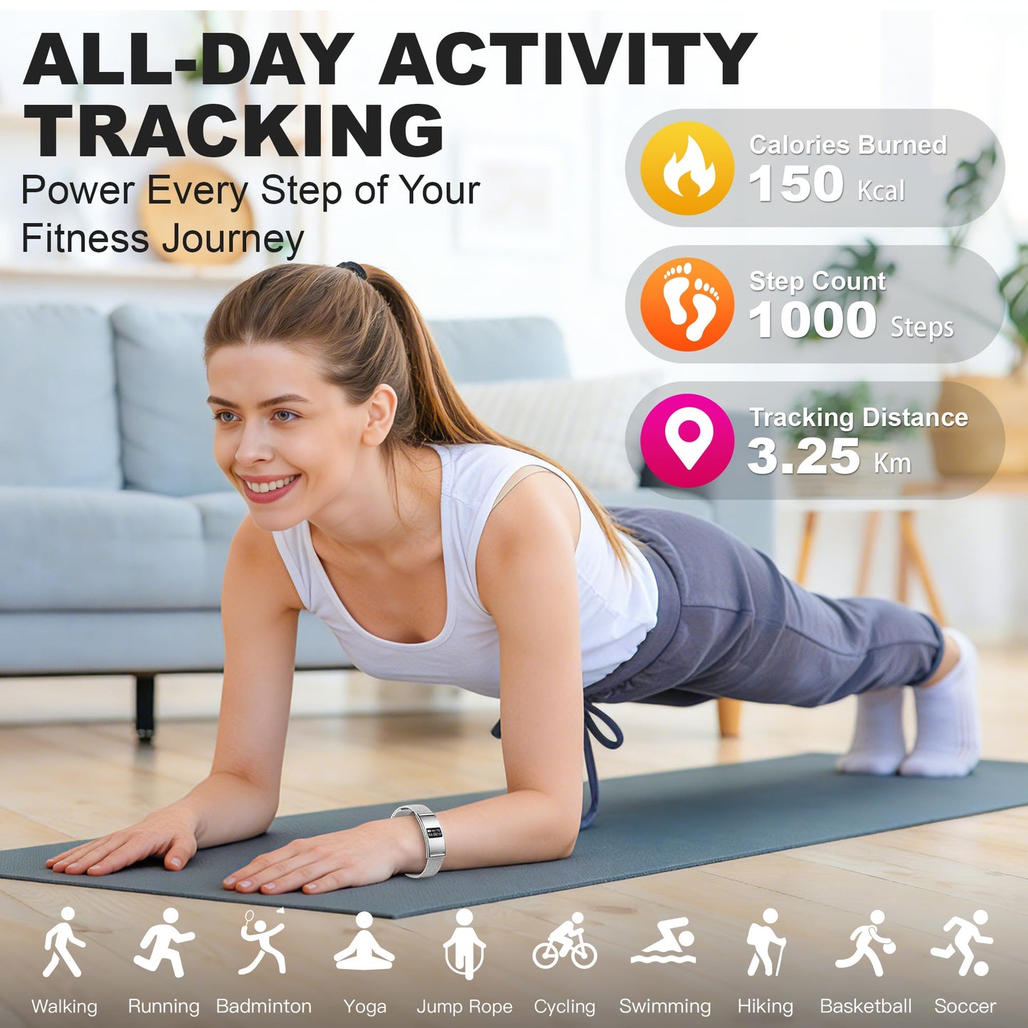 Irondance Smart Bracelet for Women Men, Activity & Fitness Trackers/SpO2/Heart Rate/Sleep Stress/1ATM Waterproof,Automatic Monitoring Wearable Fitness Tracker with Free App,2 Bands