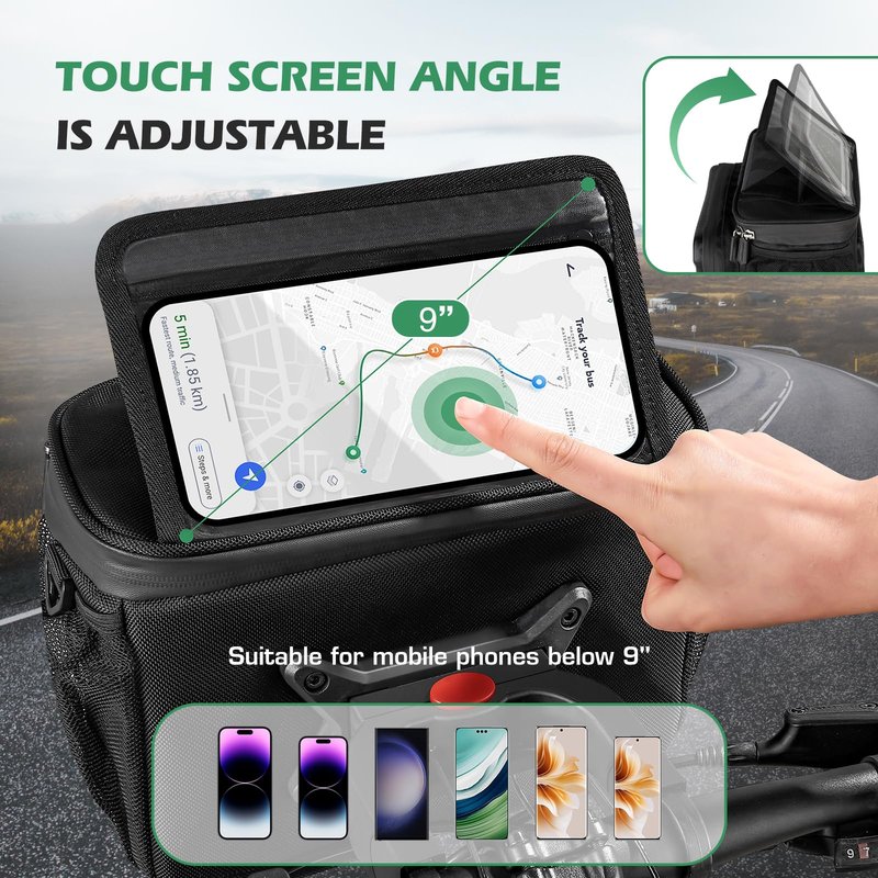 Bike Handlebar Bag with Touch Screen Phone Holder, 6L Large Water Resistant Bike Basket Front Bag with Handlebar Adapter, Reflective Bike Storage Pouch with Shoulder Strap for Bicycle and E-bike