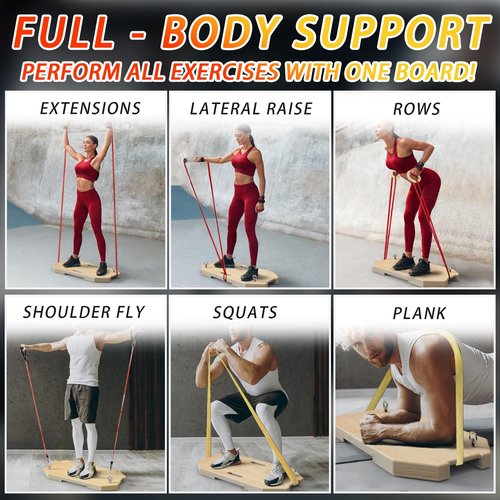 J Bryant Bamboo Resistance Band Platform with Eye Bolt Anchors – Includes Tube Resistance Bands with Handles – for Full-Body Strength, Rehab, Mobility & Functional Workouts