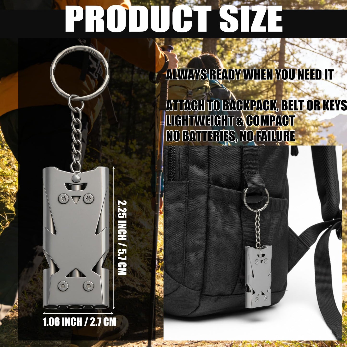 Konohan 2 Packs Emergency Whistle for Women Safety 130db Loud Whistles Self Defense Three Tubes Whistle with Keychain Stainless Steel Alarm for Girls Kids Jogging Running Travel Outdoor
