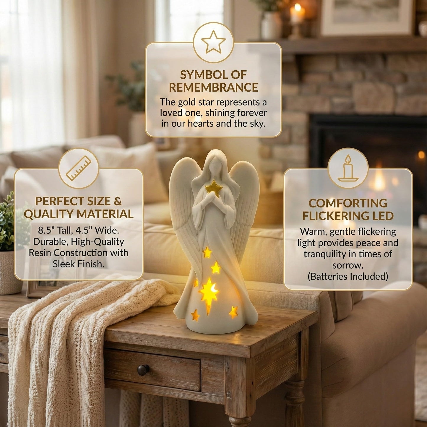 OakiWay Sympathy Gifts - Star Angel Tealight Candle Holder with Flickering LED Candle, Memorial Present for Loss of Loved One, Bereavement & Remembrance Home Decor