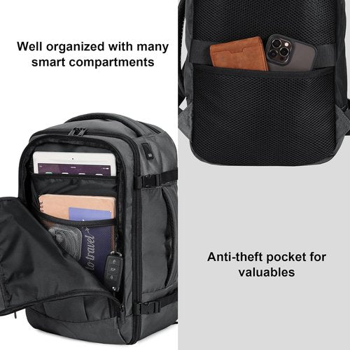 ECOHUB Travel Backpack - Airline Approved Personal Item Bag | Waterproof Large Daypack with 13 Pockets - Light Grey