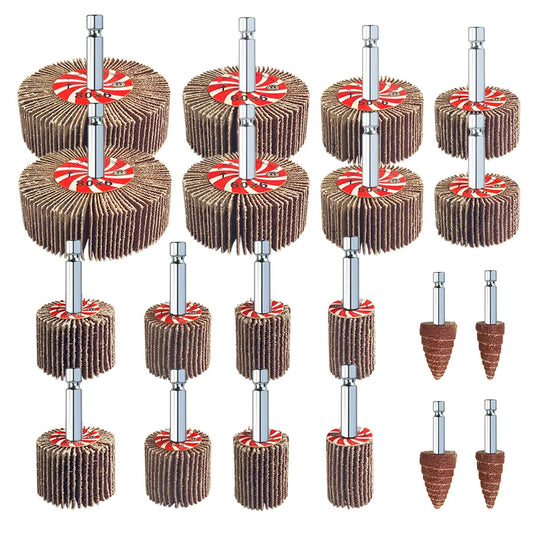 AUPREX 20 Pcs Abrasive Flap Wheel Sander Set, 80 Grits Drill Sander Attachment with 1/4 Inch Hex Shank, Die Grinder Sanding Wheel Accessories 10 Sizes