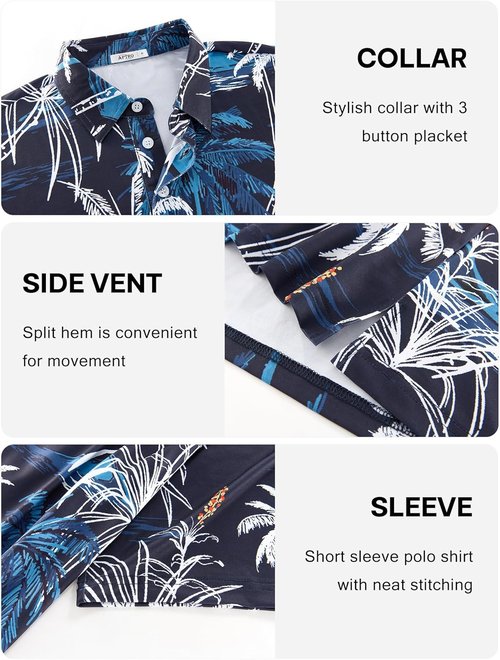 APTRO Golf Shirts for Men - Moisture-Wicking Hawaiian Polo with Dry Fit & Short Sleeves