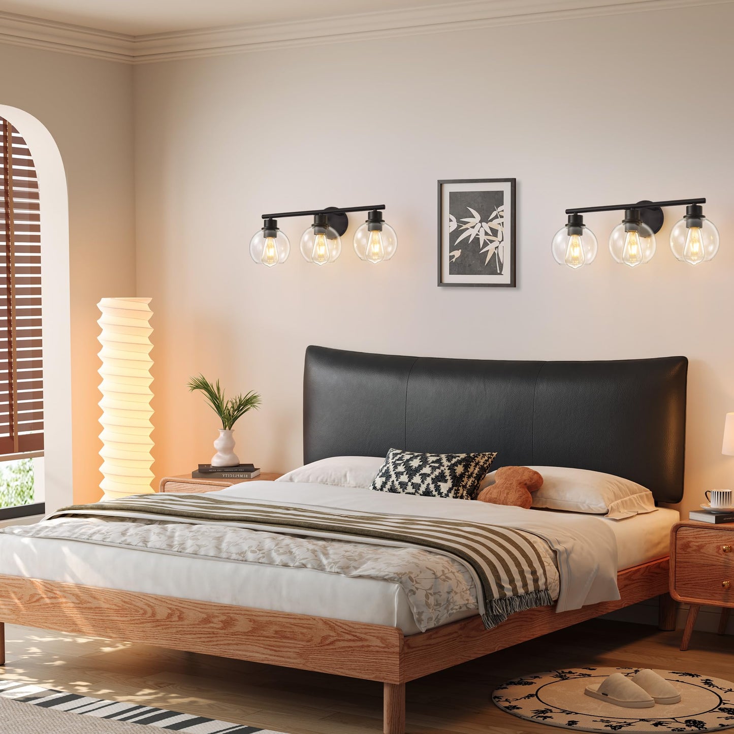 Lanmate Bathroom Light Fixtures Over Mirror 3-Lights Bathroom Vanity Light with Clear Globe Glass Shade 22 inch Modern Black Vanity Lights Wall Sconce Lighting for Bath