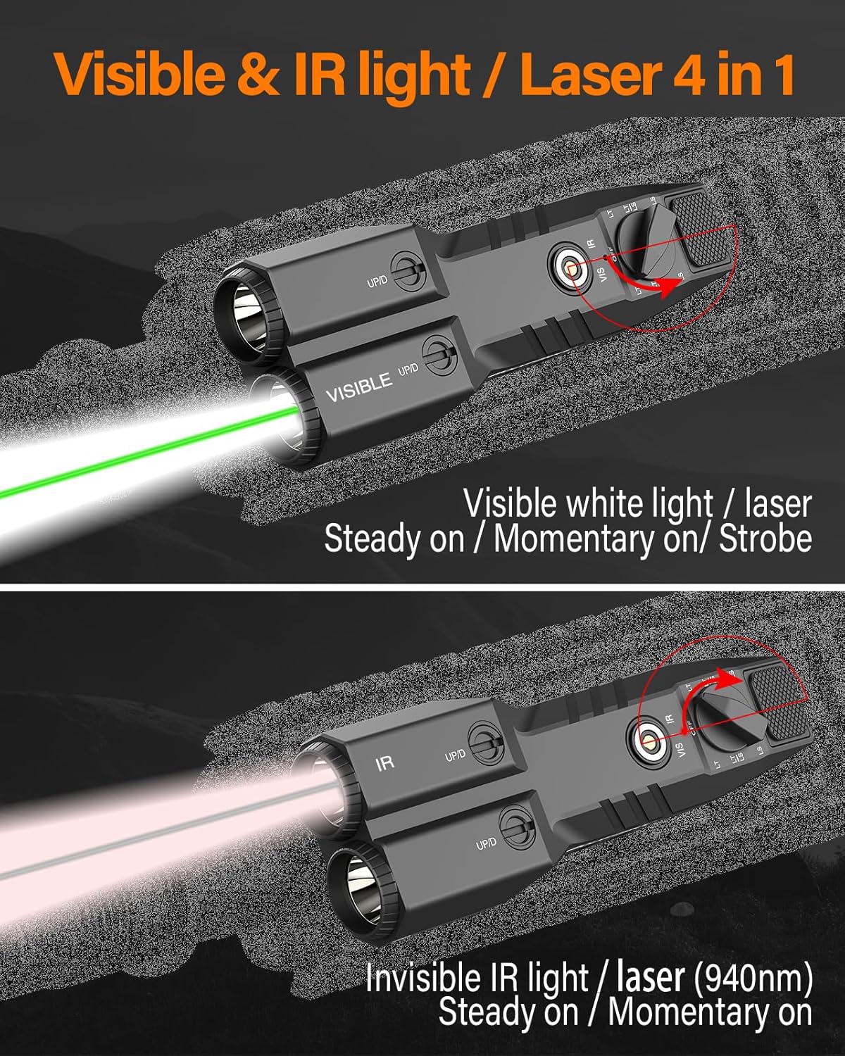TOUGHSOUL Tactical Flashlight with Green Laser & IR Illuminator | 4-in-1 Rechargeable Rifle Light