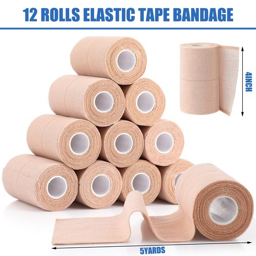 Geiserailie 12 Rolls 4 Inches Elastic Tape Adhesive Elastic Tape Self Adhesive Bandage Wrap Flexible Stretch Bandages for Sports Ankle, Knee and Wrist Animal Pets Protection, 5 Yards