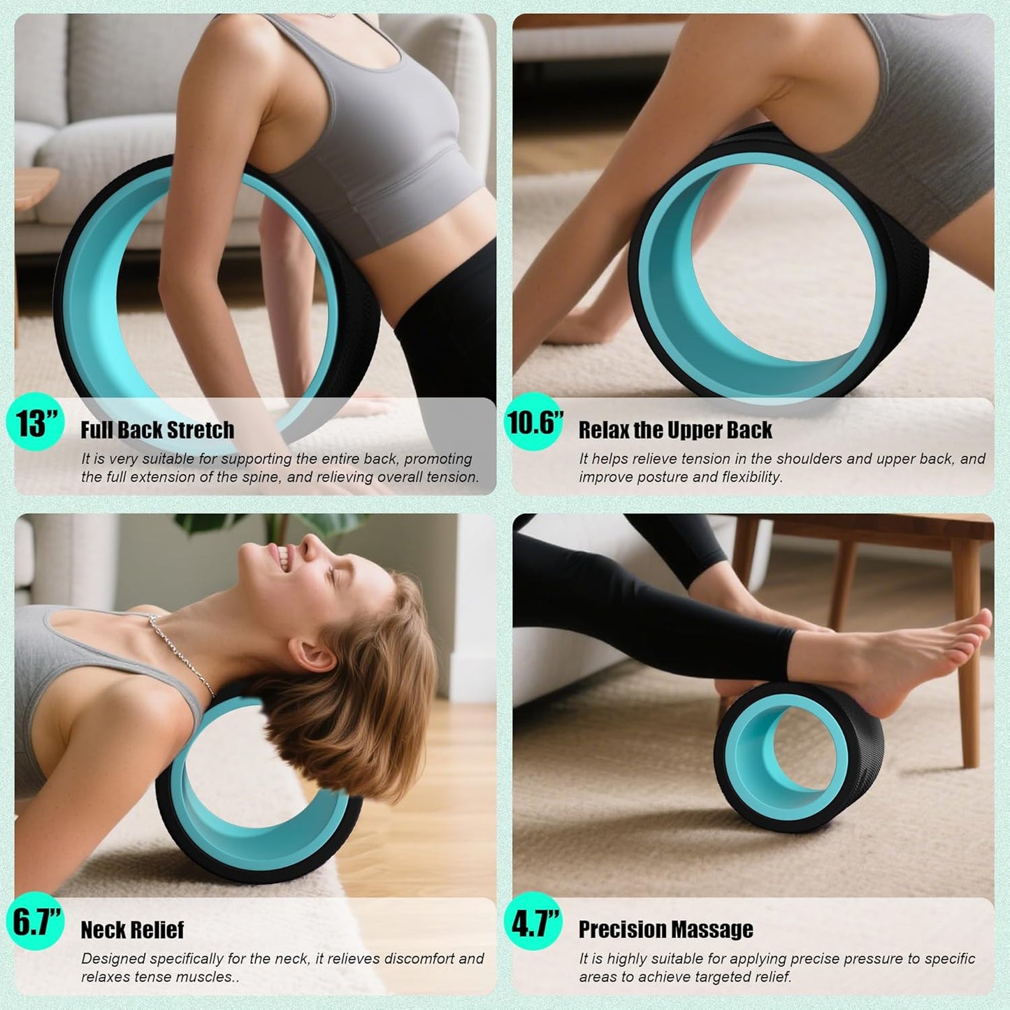 Skiennix Yoga Wheel - 4 Pack Back Roller for Pain Relief & Deep Tissue Massage | Ideal for Stretching
