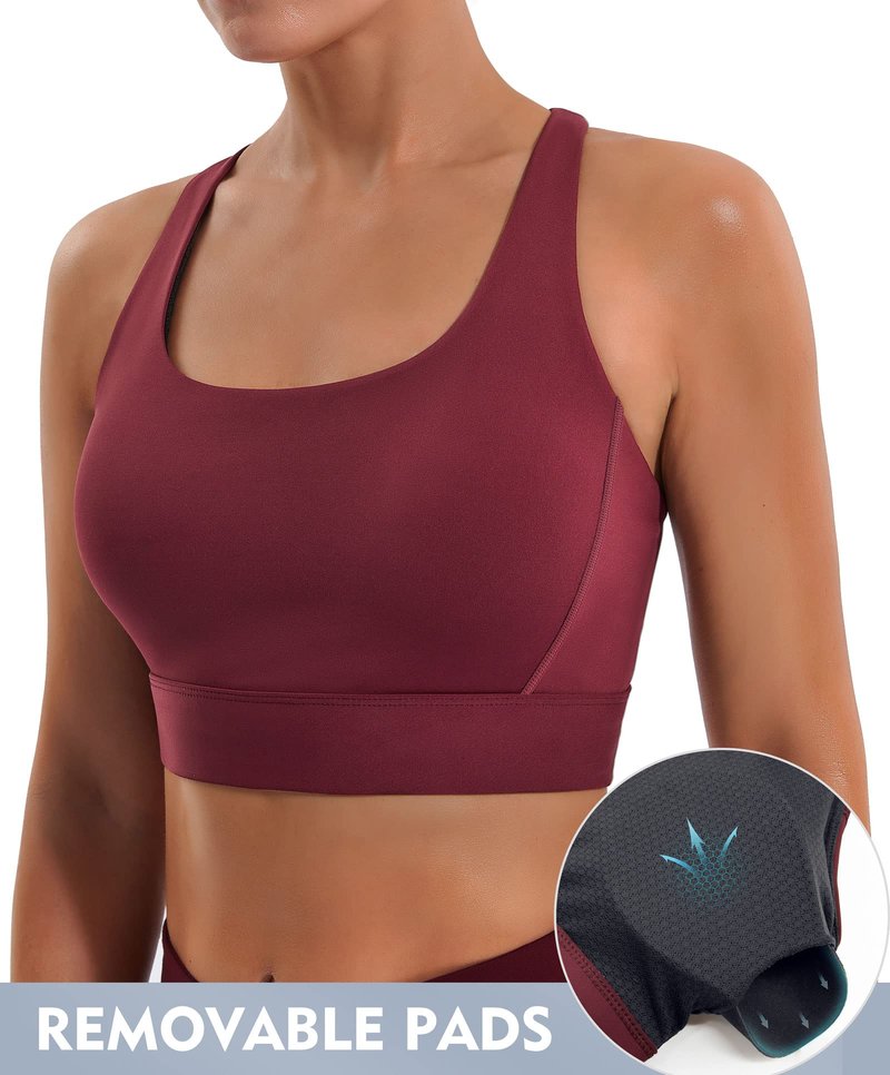 Ewedoos High Support Sports Bras for Women Adjustbale Supportive High Impact Sports Bra Push Up Workout Running Bras Wine Red