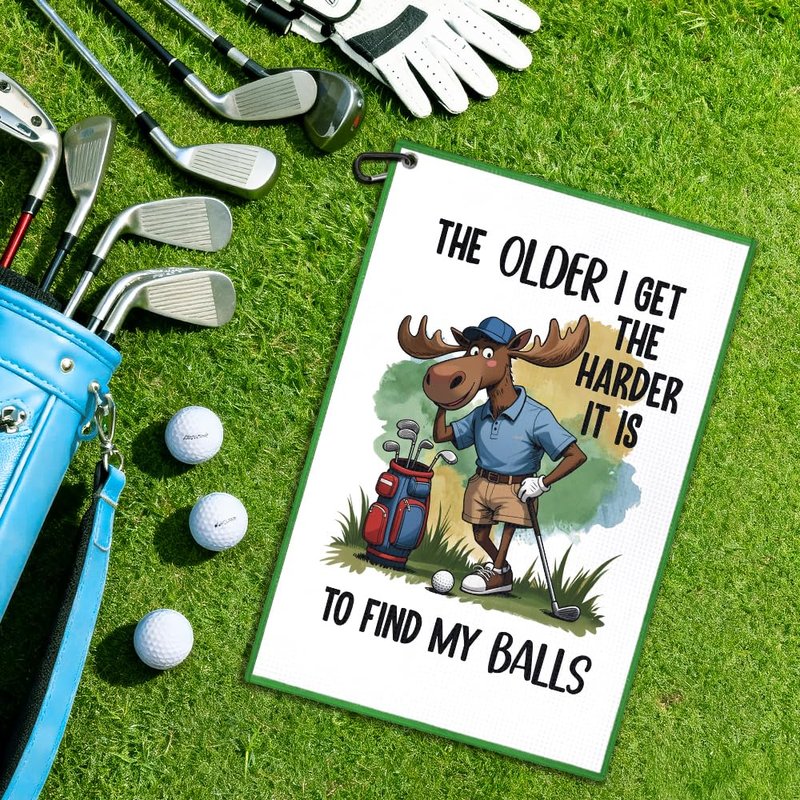 Juoqg The Older I Get The Harder It is Golf Towel, Funny Moose Golf Bag Towel with Clip for Men, Golfing Accessories for Men, Golfing Gifts for Dad Grandpa, Father Day Retirement Gifts for Golfer Fan