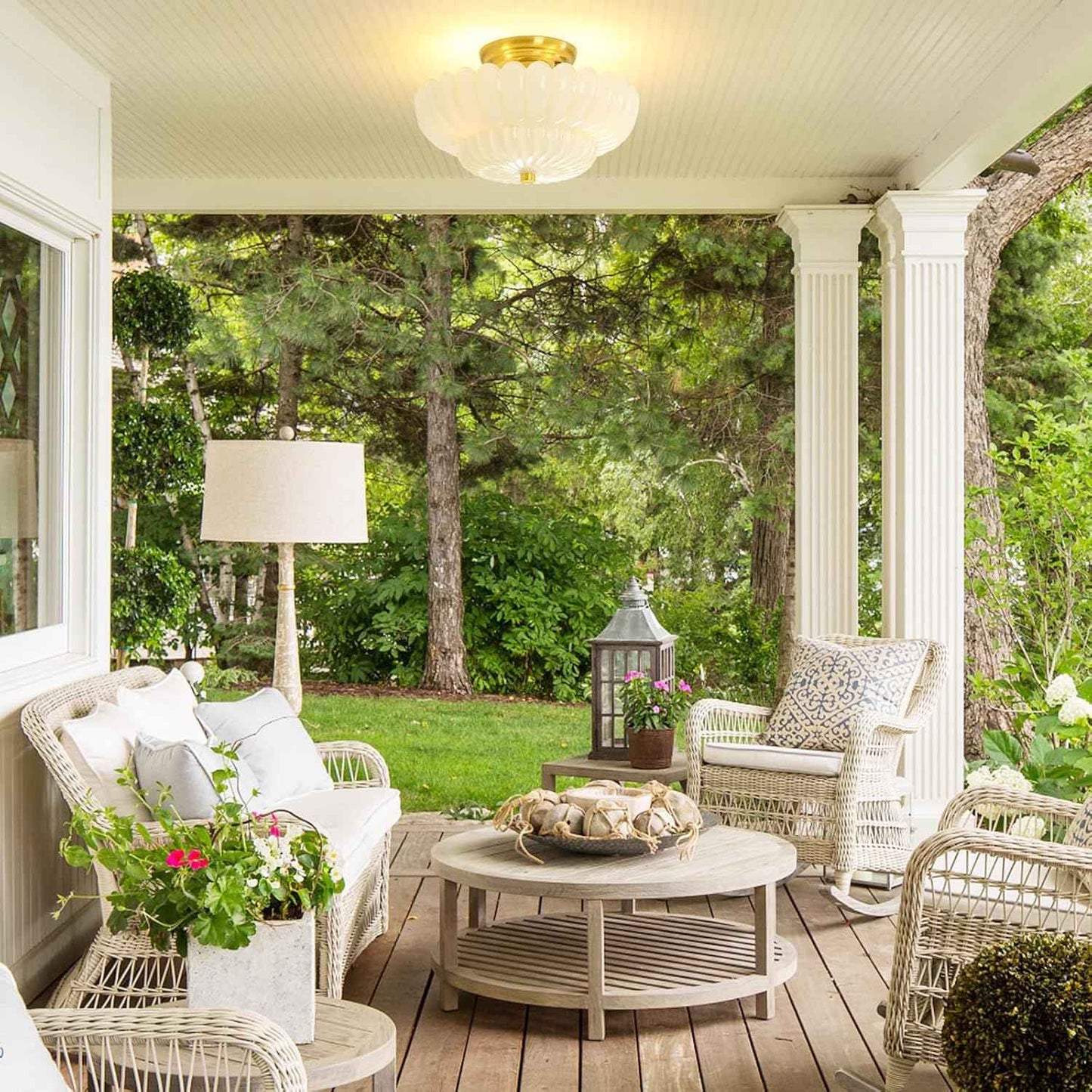 Modern Semi Flush Mount Ceiling Light Fixture with Brown Glass & Black Base - Ideal for Living Room, Kitchen, Bedroom, Hallway (Bulb Not Included)