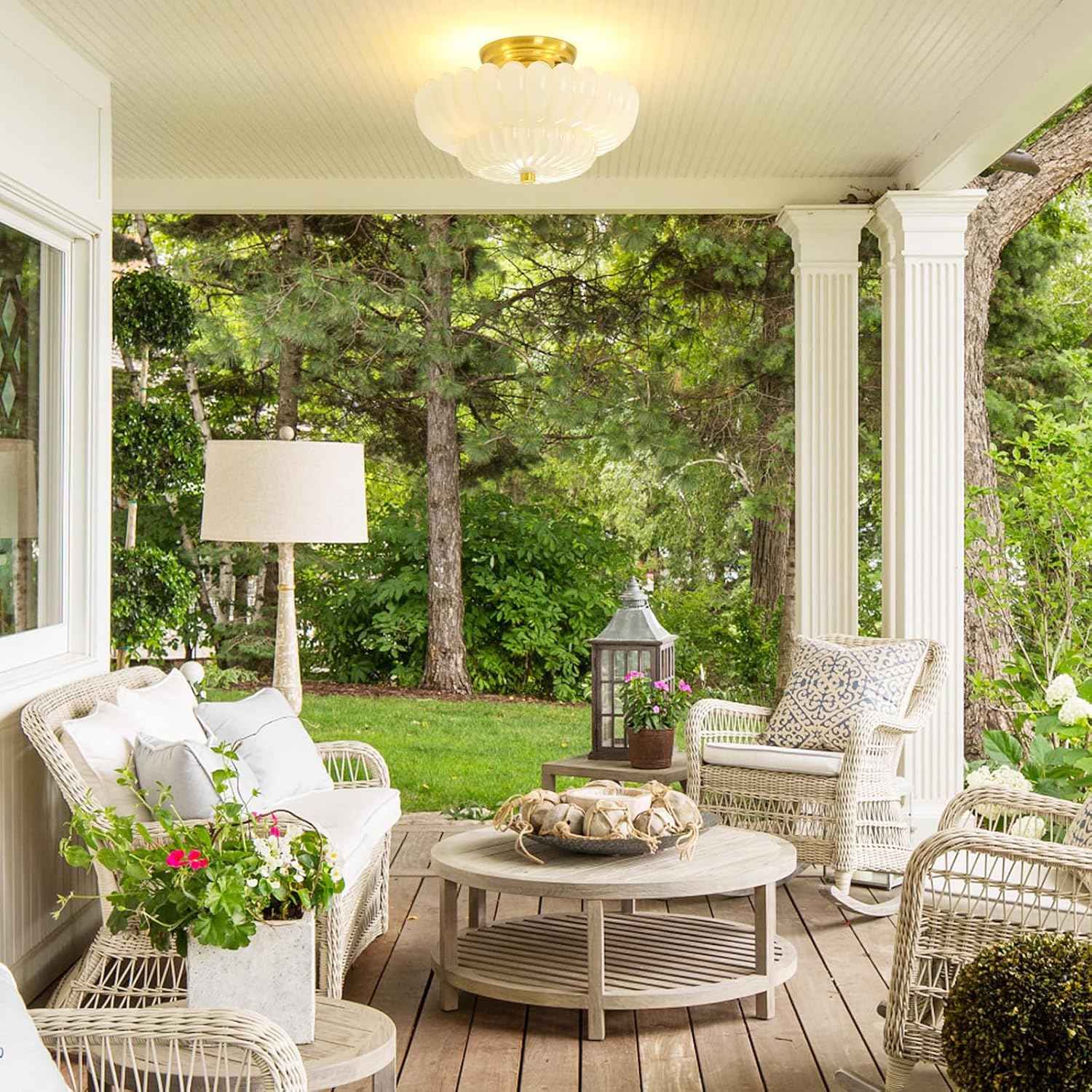 Modern Semi Flush Mount Ceiling Light Fixture with Brown Glass & Black Base - Ideal for Living Room, Kitchen, Bedroom, Hallway (Bulb Not Included)