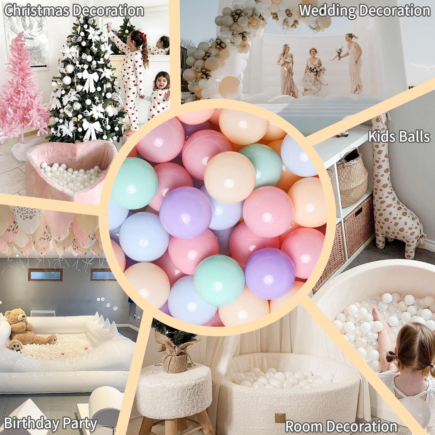 GOGOSO Colorful Ball Pit Balls - Pink Soft Plastic Balls Phthalate Free BPA Free Play Balls for Ball Pool Birhtday Party Girls Kids with Storage Bag, 6Colors,100pcs