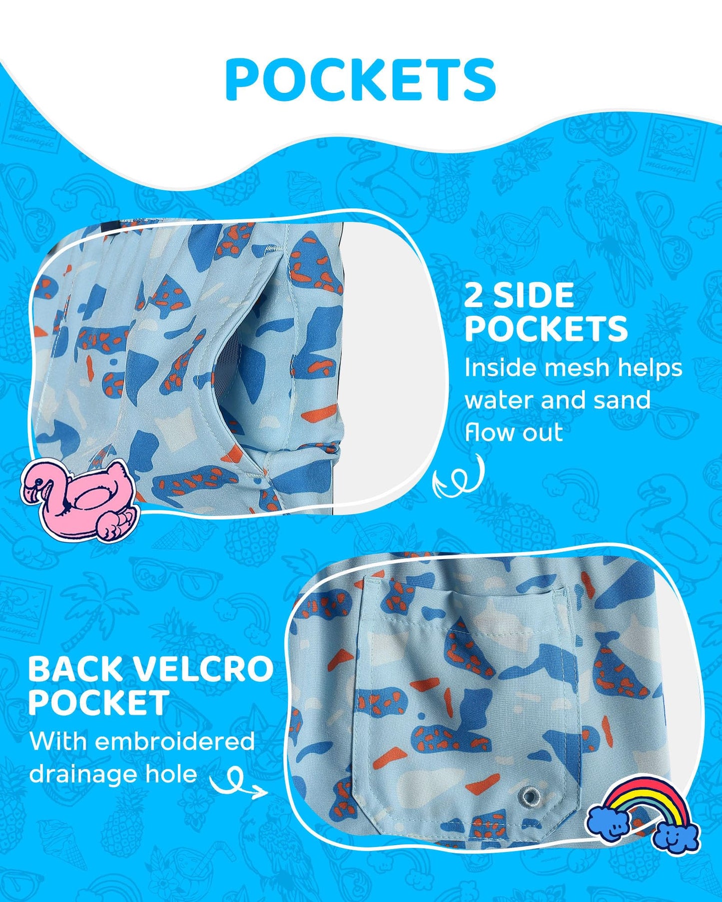 maamgic Boys Swim Trunks with Compression Liner Toddler Boy Swimsuit Quick Dry 4-Way Stretch Swimming Trunks Fragment Blue 2T
