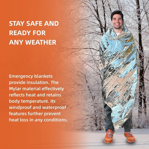 Emergency Thermal Blanket 6 Pack by [Brand Name] - Extra Large 84” x 64” Mylar Survival Blankets for Camping & Hiking