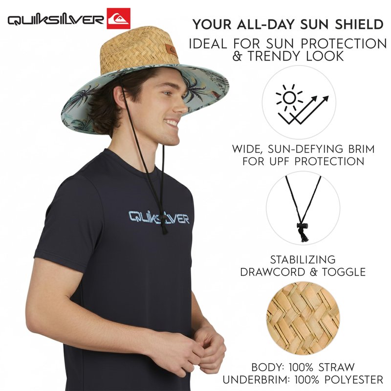Quiksilver Men's Wide Brim Outdoor Lifeguard Straw Sun Hat, Aqua, Large/X-Large