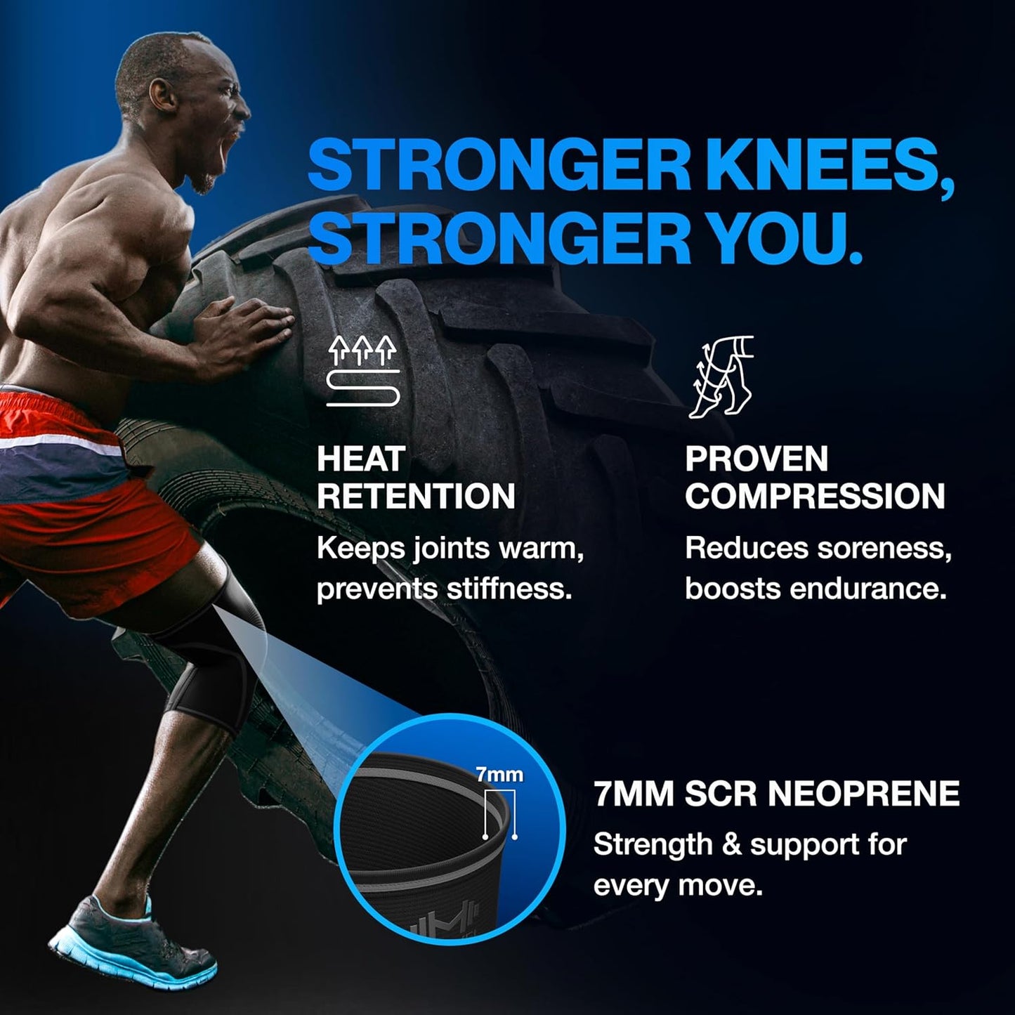 Modvel Knee Sleeves - 7mm Neoprene Compression Support for Weightlifting & Powerlifting - Medium Black (Pair)