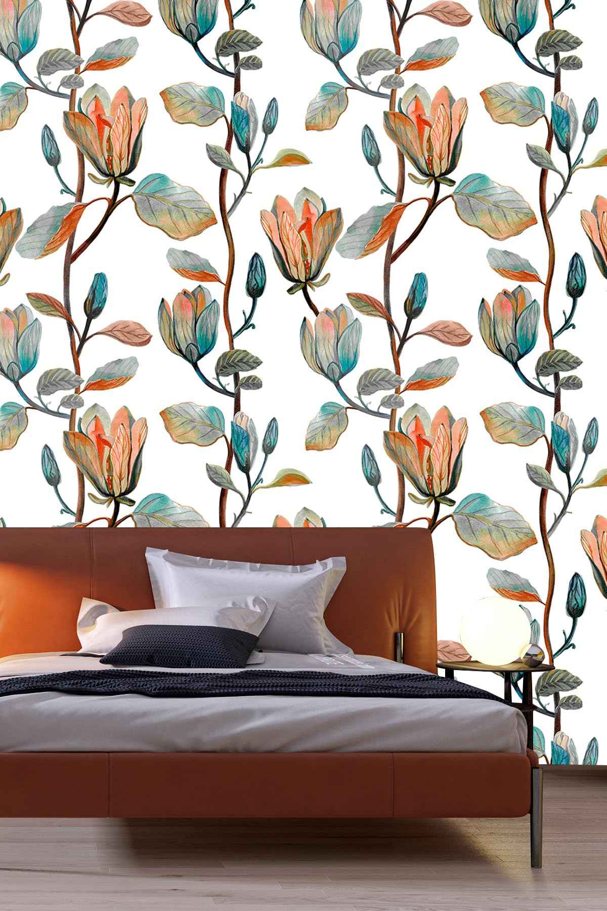 MIAHOME Magnolia Floral Leaf Peel and Stick Wallpaper Vintage Contact Wall Paper Modern Botanical Self Adhesive Vinyl Removable Renter Friendly Leaves Wallpaper 17.7in x 9.8ft