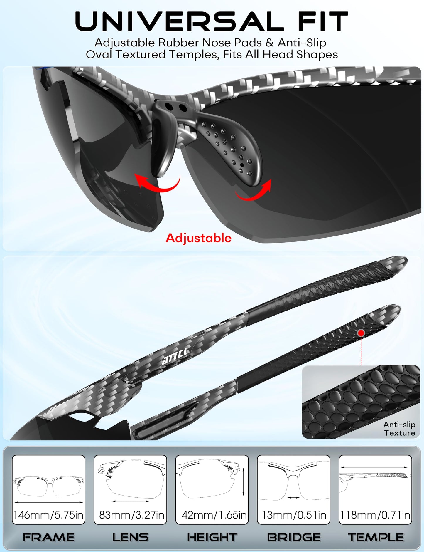 ATTCL 22g Polarized Sunglasses Men Sports: Secure Fit Wrap Around TR90 Frame Ultra-Light UV Protection for Running Fishing