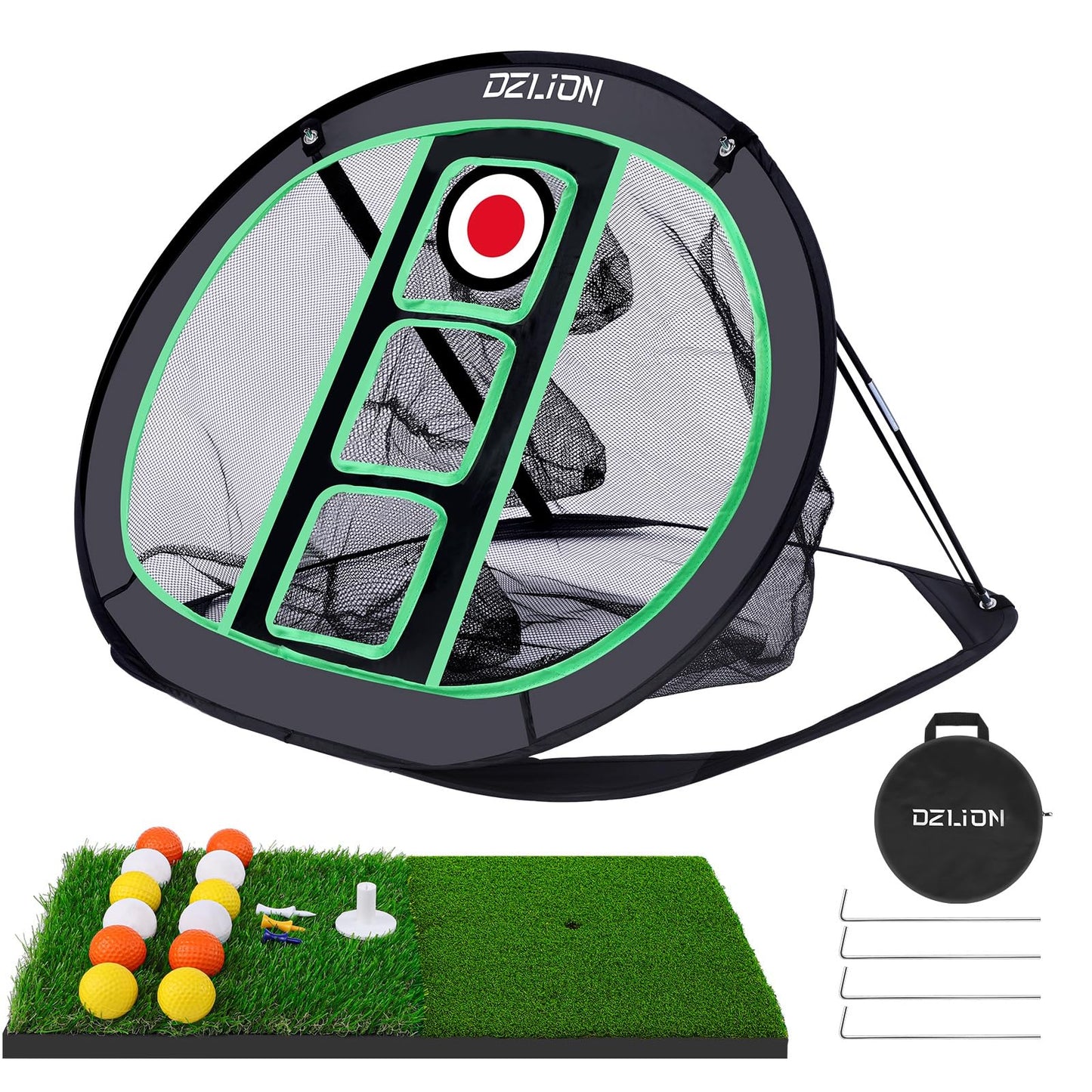 Golf Chipping Net and Mat Set - Pop Up Foldable Indoor Training Target with 2 Hitting Mats and 12 Practice Balls - Gifts for Men, Golfers, Teenage Boys