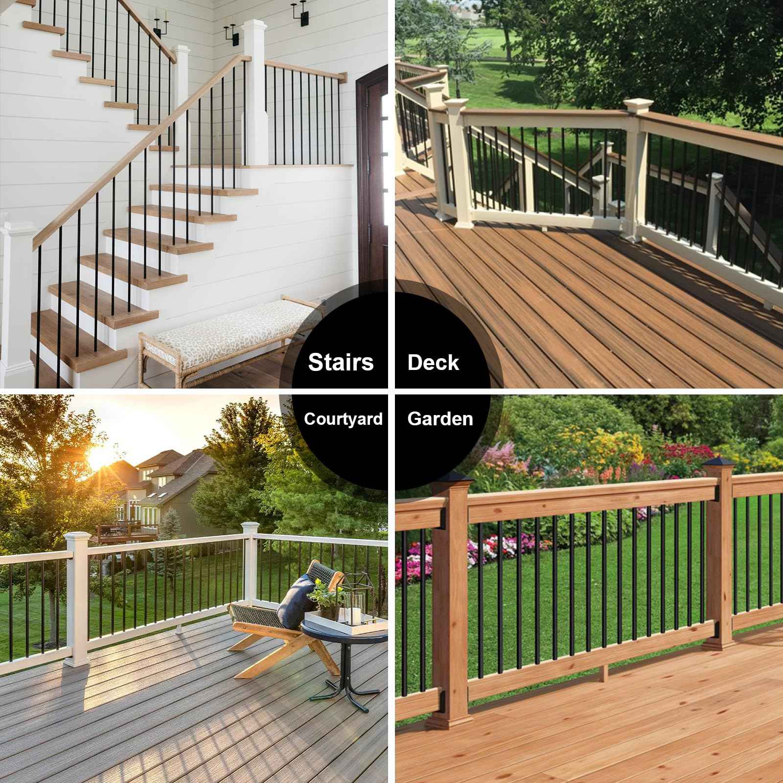 CKE 50 Pack 26" Round Aluminum Deck Balusters, 3/4" Diameter Hollow Round Black Aluminum Balusters for Deck Railing, Metal Deck Baluster Staircase Spindles with Screws/Conector for Railing Fencing R26