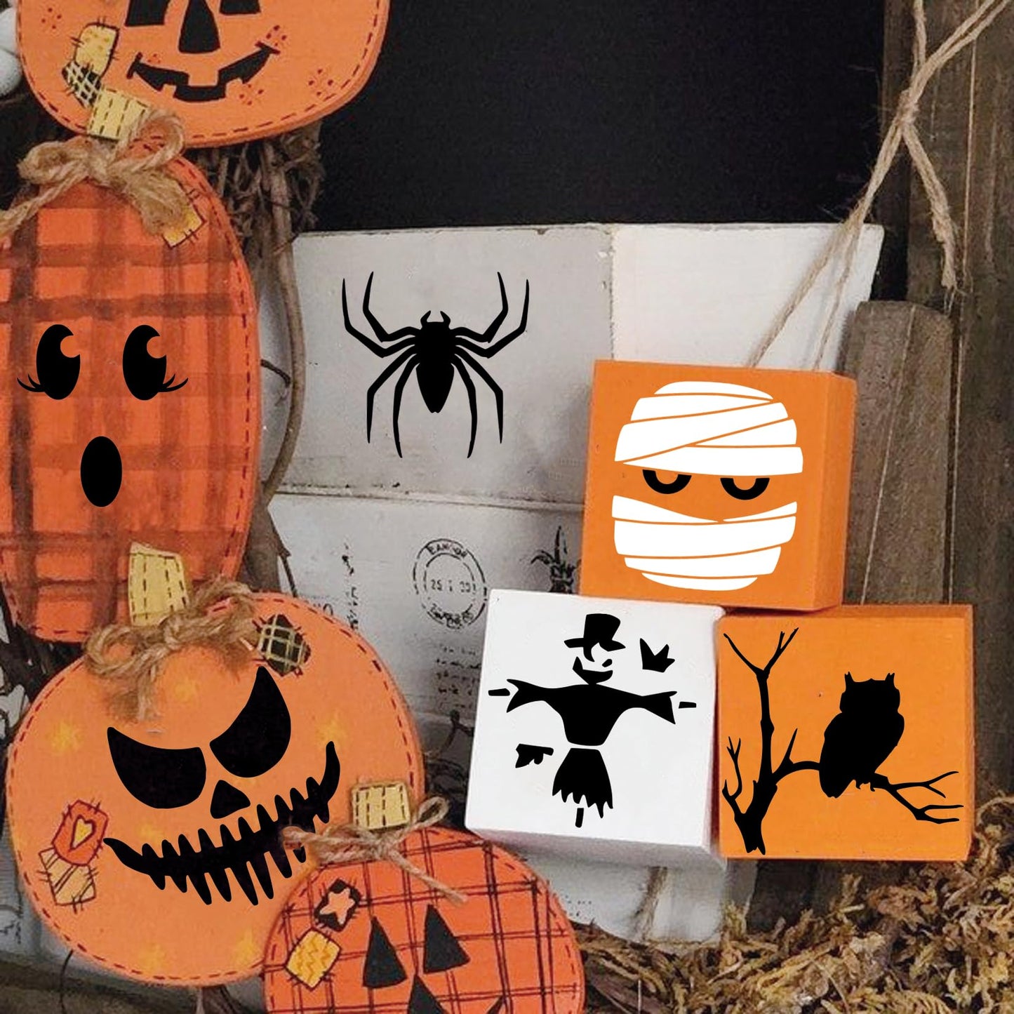 Halloween Stencils for Painting on Wood Large Halloween Paint Stencil for Crafts Door Mats Shirts Glass Crafts Cookie Baking Door Hanger Sign (face20)