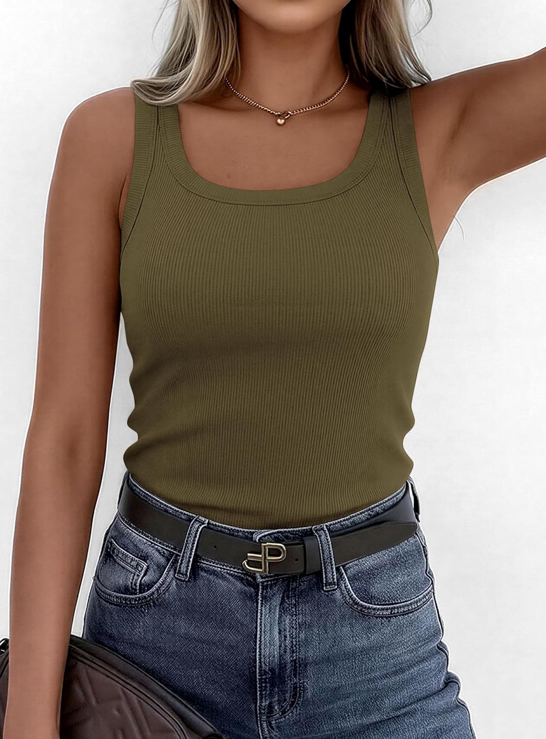 PrettyGarden Tank Tops for Women - Summer Sleeveless Scoop Neck Ribbed Cami Shirt in Casual Fit