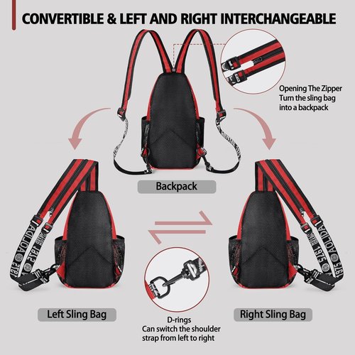 Geestock Convertible Sling Bag - Lightweight Crossbody Backpack with Headphone Hole | Fits 7.9" Tablet, Red