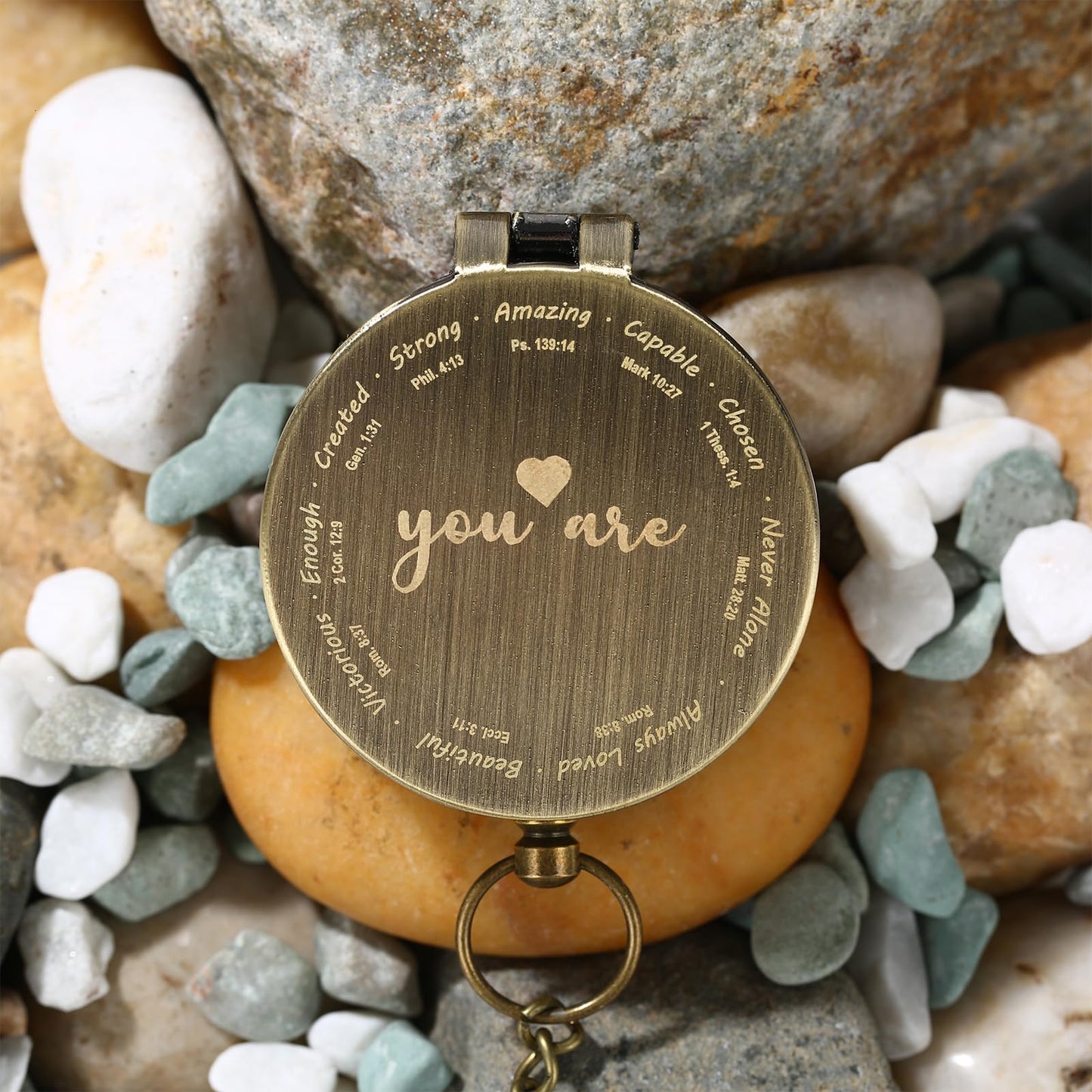 Engraved Brass Compass with Scripture, Inspirational Baptism Gift for Boy Girl Women Men, First Communion or Confirmation Gift, Christian Travel Hiking Religious Pocket Compass for Graduation Birthday