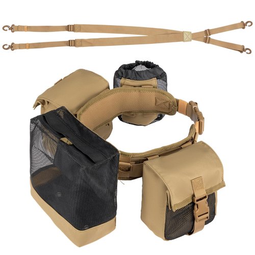 KEMIMOTO Tactical Hunting Belt, Quick Release Battle Belt for Men with Shoulder Strap, Breathable Design 4 Pouches to Carry Tools Accessories & Gear, Ideal for Hunting Fishing Dog Training (Brown)