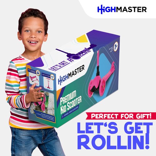 Highmaster 3-Wheel Toddler Scooter for Boys – Light-Up Wheels, Safe Ride for Ages 2+ – Holds Up to 165 lbs (Pink)