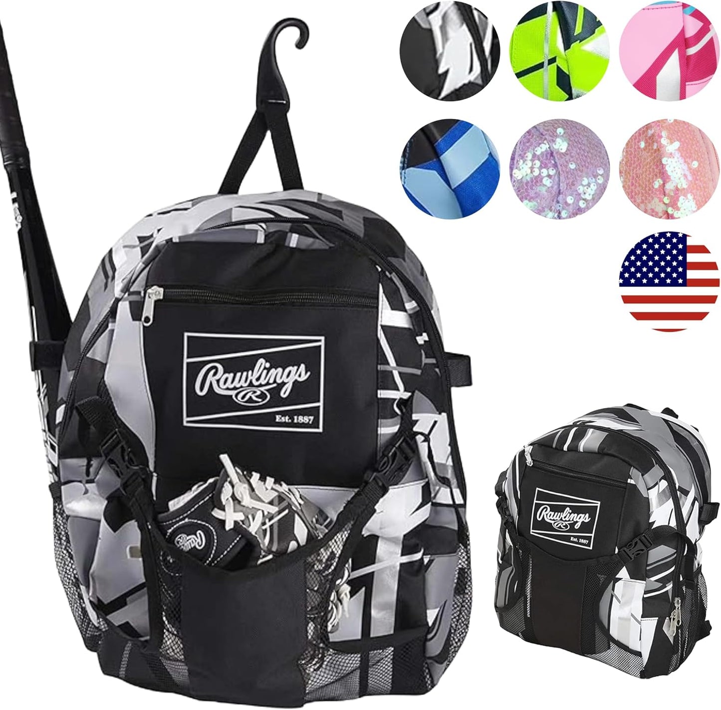 Rawlings REMIX Backpack Equipment Bag - T-Ball & Youth Baseball/Softball - Stylish Black Design