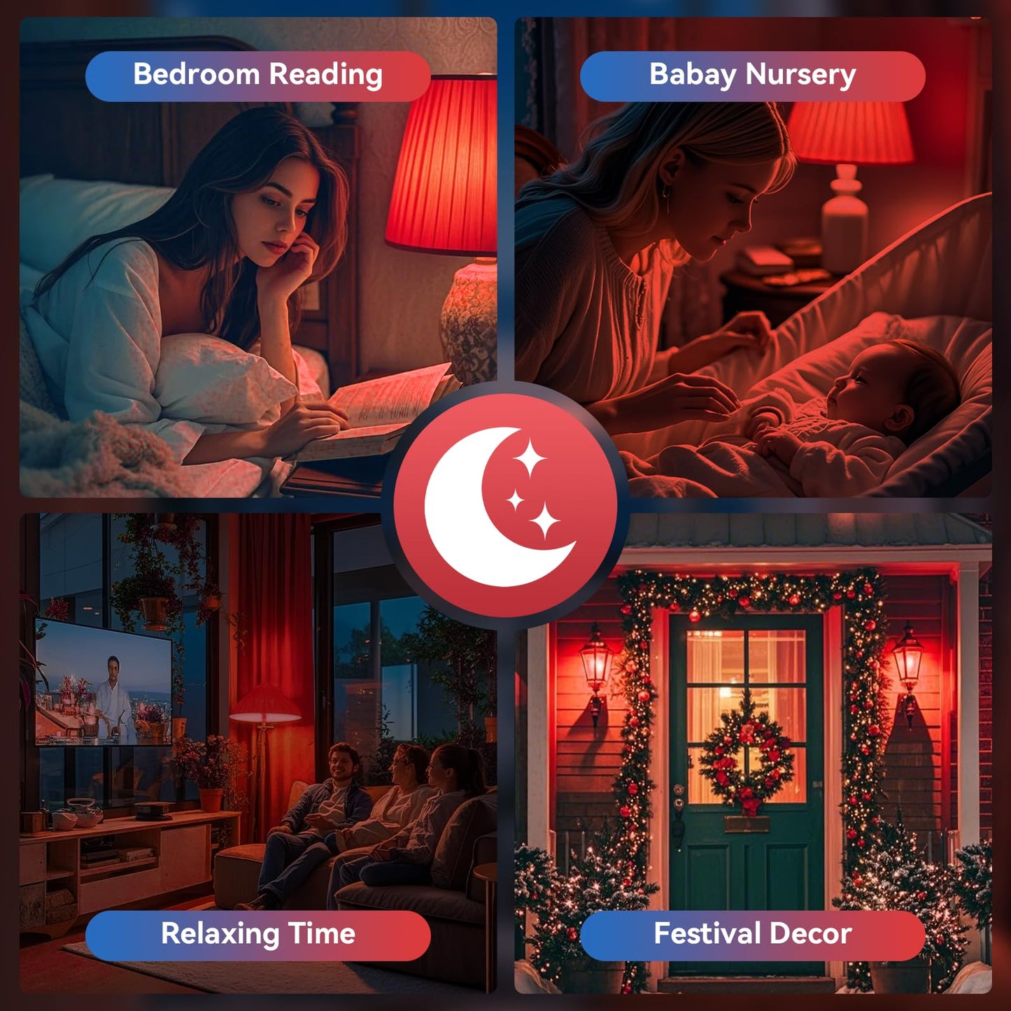 Neporal 625nm Red Light Bulb for Sleep, 100% Blue Light Blocking Light Bulb for Melatonin Promoting, A19 LED 9W 60W Equivalent Dim Red Night Light Bulb for Baby Nursery, Sleeping, Reading, 1-Pack