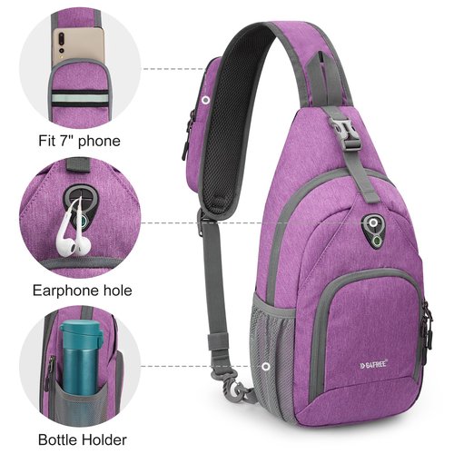 G4Free Sling Bag Backpack Chest Shoulder Bag Anti Theft Crossbody Gym Daypack with Earphone Hole for Outdoor Cycling Travel Hiking Men Women, Light Purple