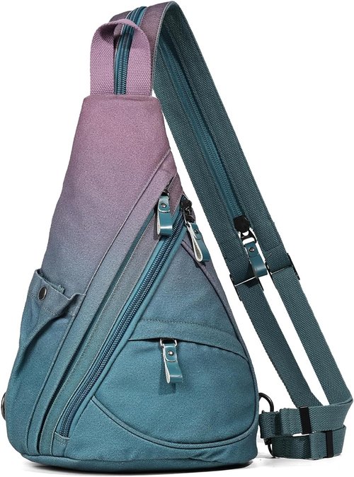 KL928 Canvas Sling Bag - Stylish Small Crossbody Backpack for Men & Women | Large Version in Violet & Grayish Blue